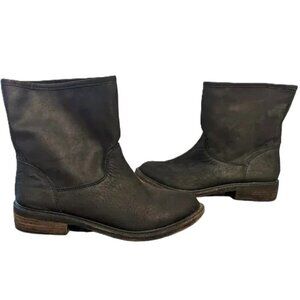 Lucky Brand Western Pull On Moto Ankle Boots Wide Ankle Bootie Leather Boho